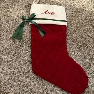 Festive Red and Green Holiday Stocking with Personal Touch